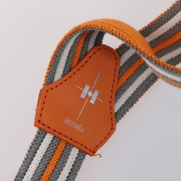 HERMES Suspenders Belt Canvas Leather 2 Set Orange Auth bs29192 main image 12